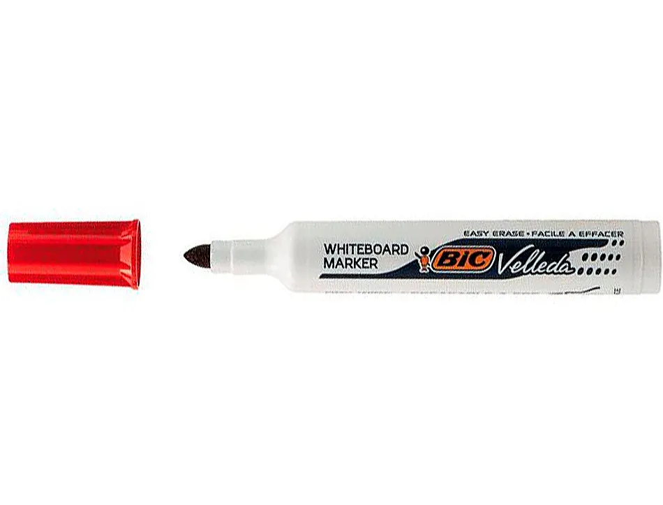 Marqueur bic velleda 1791 effaçable pointe biseautée tracé 2/5mm corps plastique encre cétone rouge