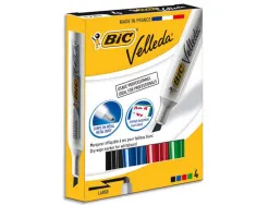 Marqueur bic velleda 1781 effaçable pointe biseautée 2mm écriture 3/5mm encre cétone corps métal coloris assortis 4u