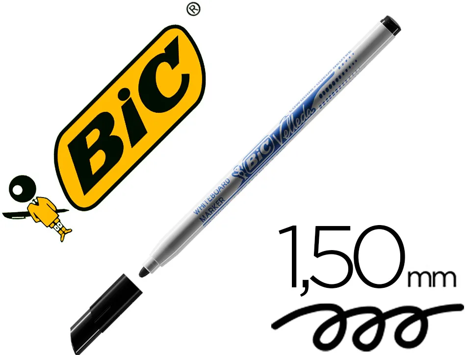 Marqueur bic velleda 1721 effaçable pointe ogive 1mm encre alcool sans odeur corps plastique noir