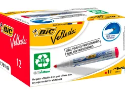 Marqueur bic velleda 1701 effaçable pointe ogive tracé 1.5mm encre base alcool inodore corps plastique rouge