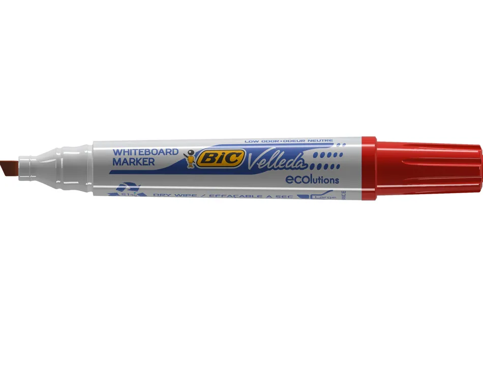 Marqueur bic velleda 1751 effaçable pointe biseautée tracé 2/5mm encre base alcool inodore corps plastique rouge