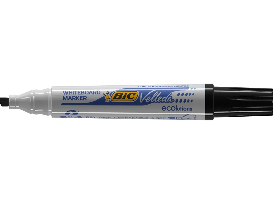 Marqueur bic velleda 1751 effaçable pointe biseautée tracé 2/5mm encre base alcool inodore corps plastique noir