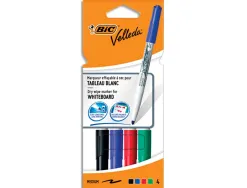 Marqueur bic velleda 1741 effaçable pointe ogive tracé 2mm encre cétone format stylo grande longévité pochette 4 unités