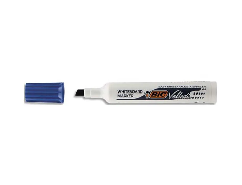 Marqueur bic velleda 1791 effaçable pointe biseautée tracé 2/5mm corps plastique encre cétone bleu