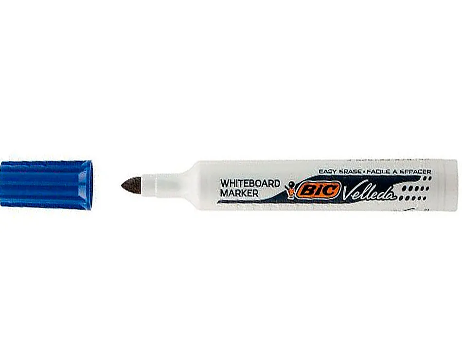 Marqueur bic velleda 1791 effaçable pointe biseautée tracé 2/5mm corps plastique encre cétone bleu
