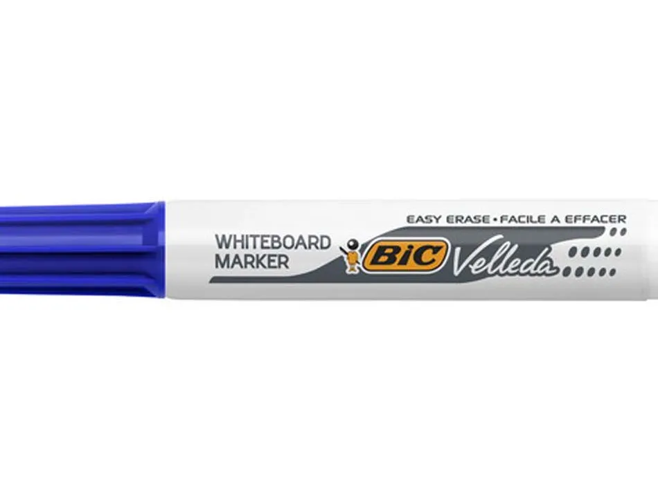 Marqueur bic velleda 1791 effaçable pointe biseautée tracé 2/5mm corps plastique encre cétone bleu