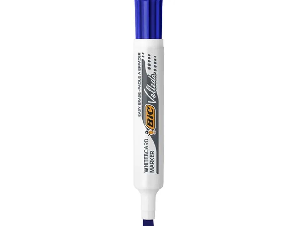 Marqueur bic velleda 1791 effaçable pointe biseautée tracé 2/5mm corps plastique encre cétone bleu
