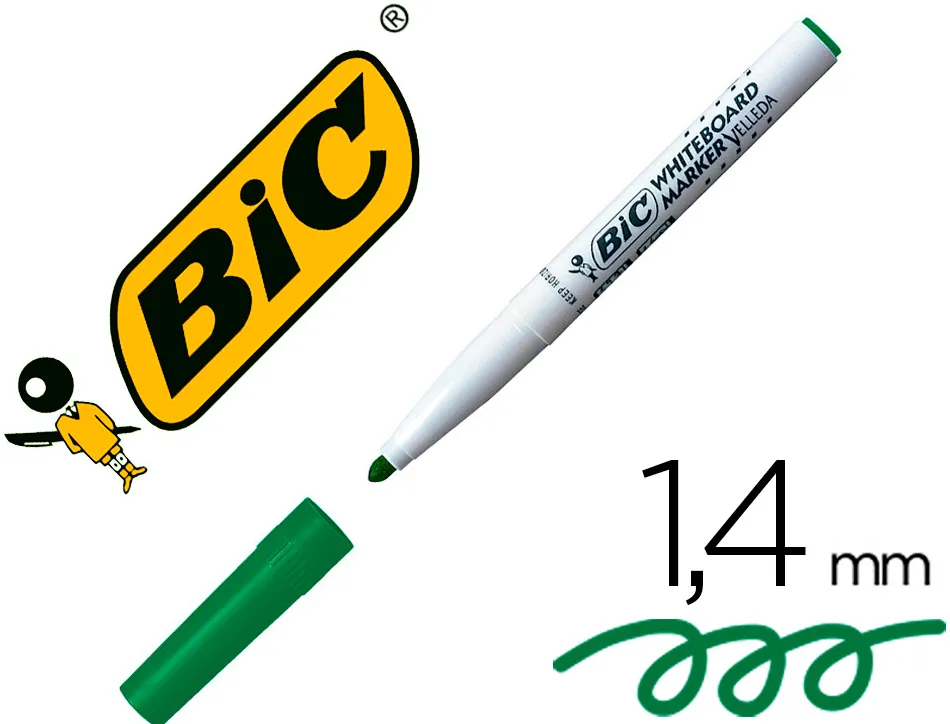 Marqueur bic velleda 1741 effaçable pointe ogive tracé 2mm encre cétone format stylo grande longévité vert