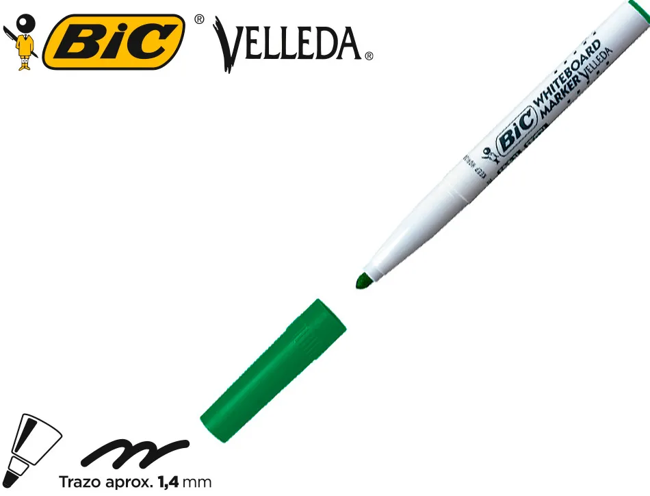 Marqueur bic velleda 1741 effaçable pointe ogive tracé 2mm encre cétone format stylo grande longévité vert