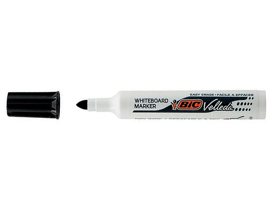 Marqueur bic velleda 1791 effaçable pointe biseautée tracé 2/5mm corps plastique encre cétone noir