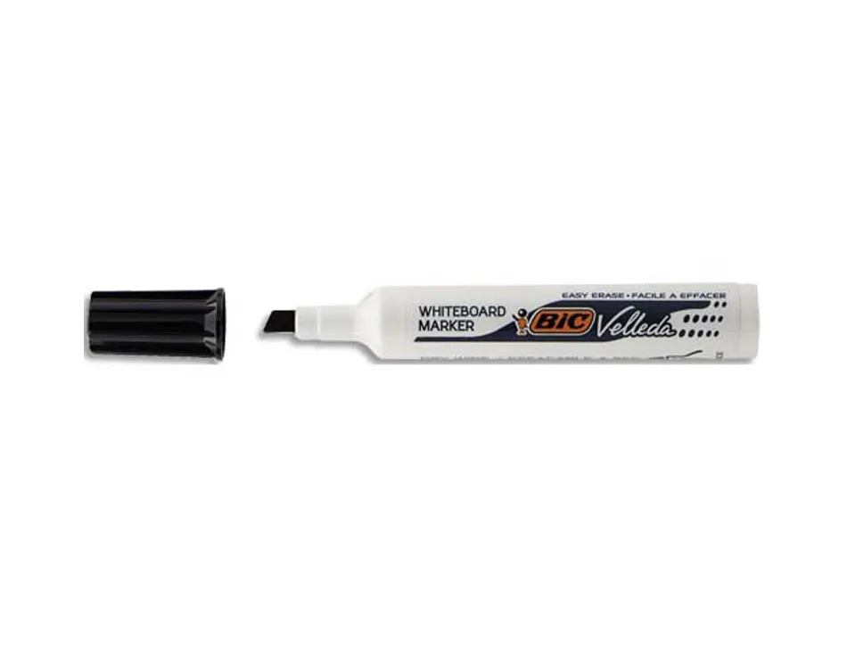 Marqueur bic velleda 1791 effaçable pointe biseautée tracé 2/5mm corps plastique encre cétone noir