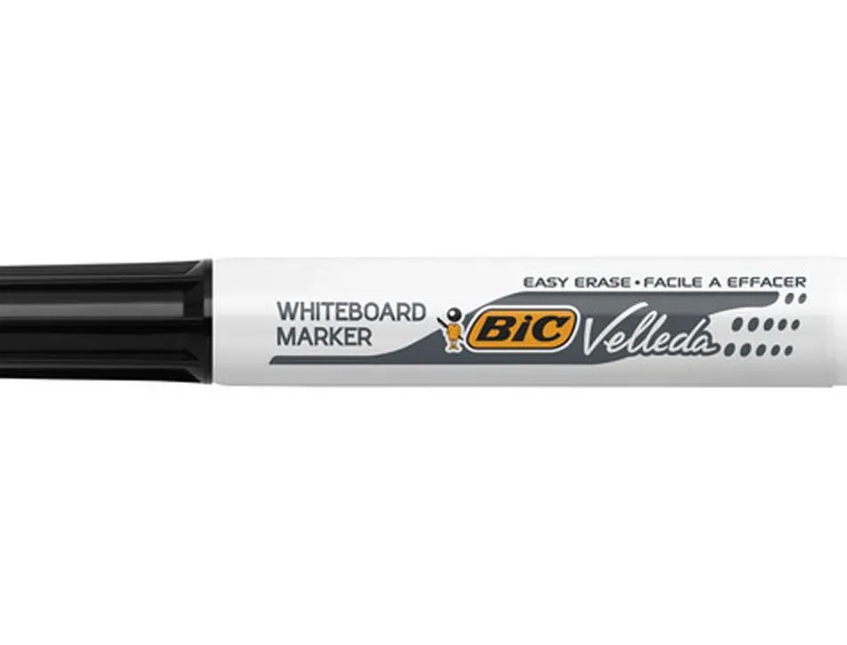 Marqueur bic velleda 1791 effaçable pointe biseautée tracé 2/5mm corps plastique encre cétone noir