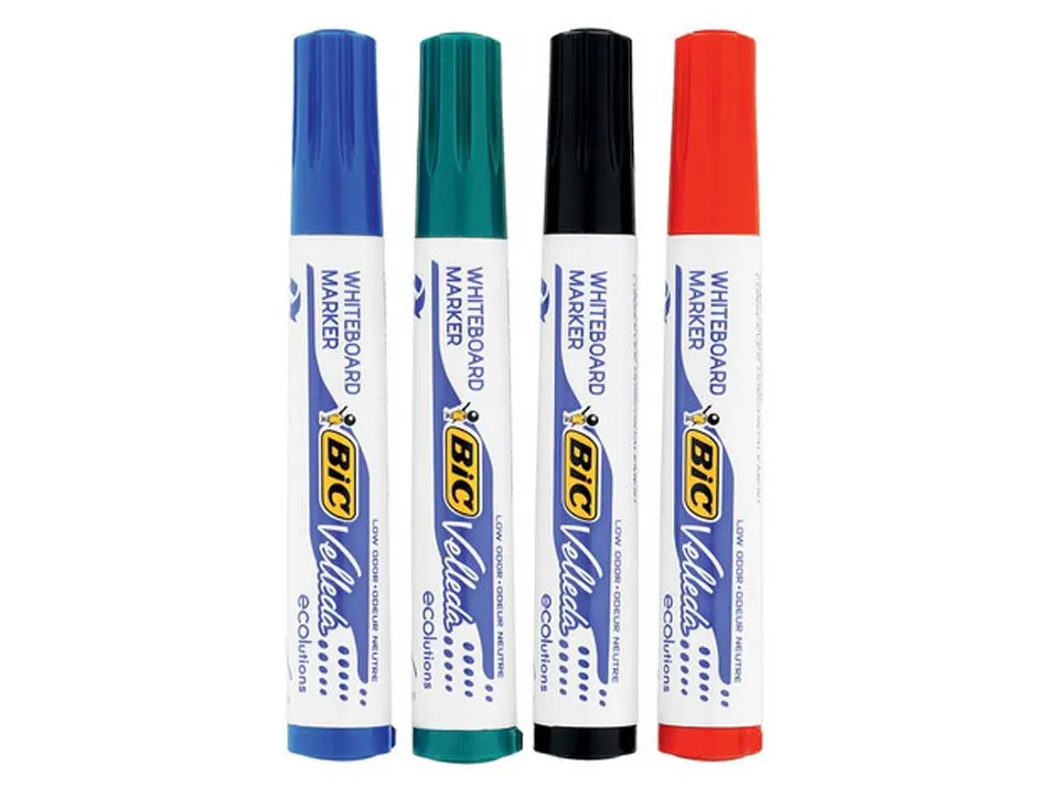 Marqueur bic velleda 1701 effaçable pointe ogive tracé 1.5mm encre base alcool inodore corps plastique boîte 4 unités