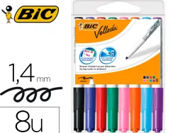 Marqueur bic velleda 1741 effaçable pointe ogive tracé 2mm encre cétone format stylo grande longévité pochette 8 unités