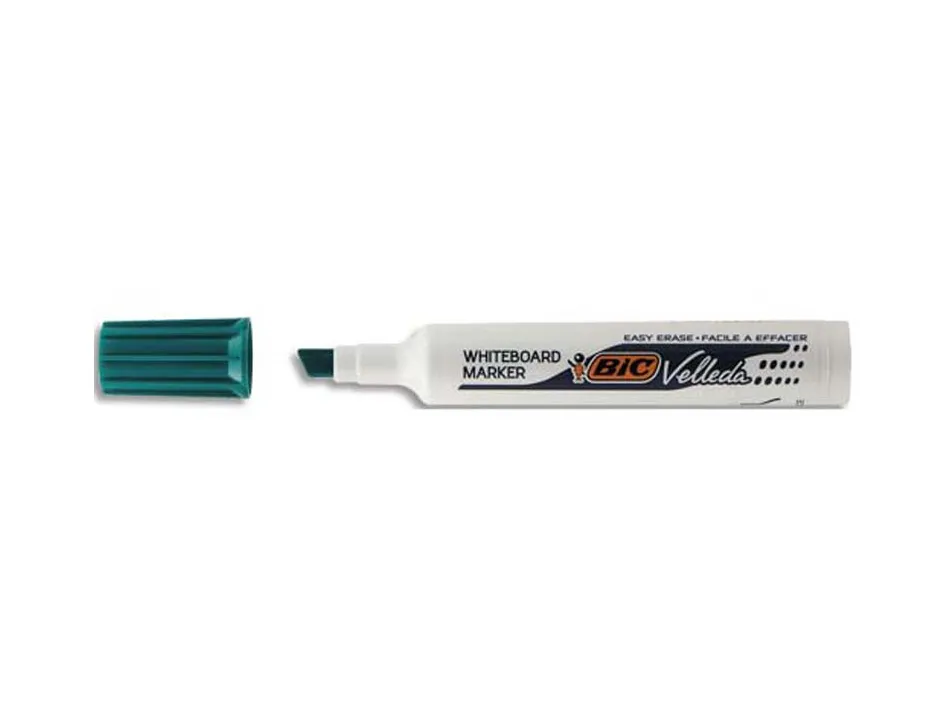 Marqueur bic velleda 1791 effaçable pointe biseautée tracé 2/5mm corps plastique encre cétone vert