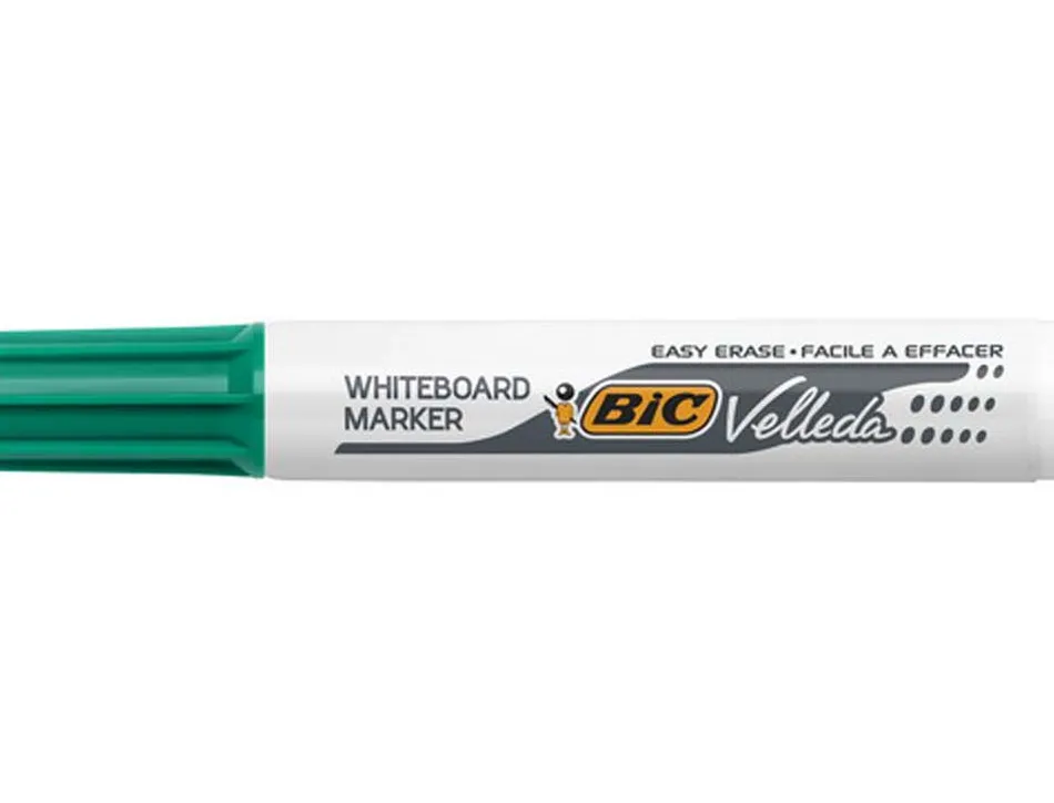 Marqueur bic velleda 1791 effaçable pointe biseautée tracé 2/5mm corps plastique encre cétone vert