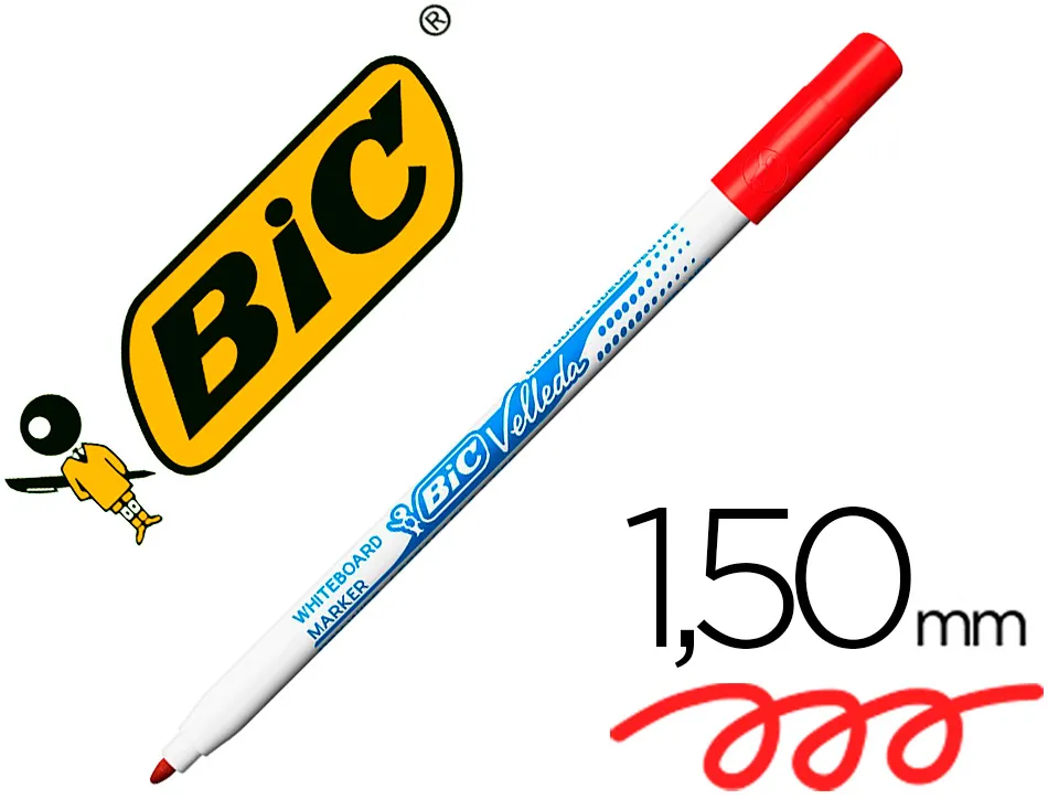 Marqueur bic velleda 1721 effaçable pointe ogive 1mm encre alcool sans odeur corps plastique rouge