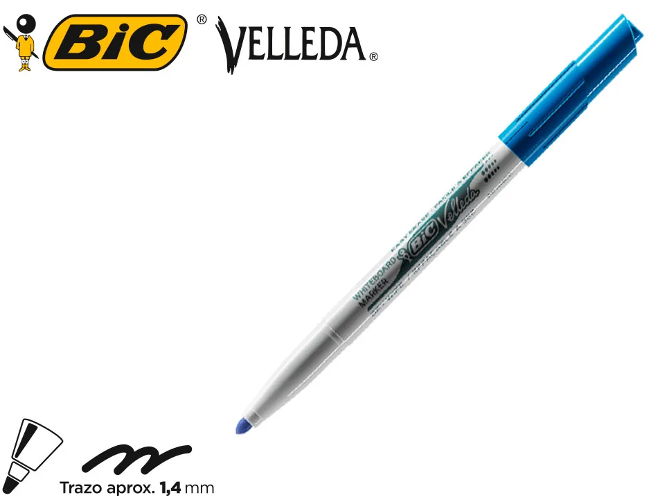 Marqueur bic velleda 1741 effaçable pointe ogive tracé 2mm encre cétone format stylo grande longévité bleu