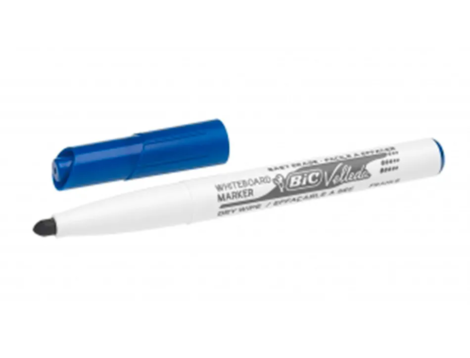 Marqueur bic velleda 1741 effaçable pointe ogive tracé 2mm encre cétone format stylo grande longévité bleu