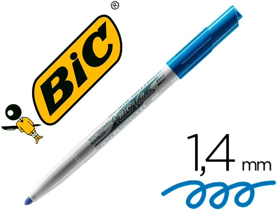 Marqueur bic velleda 1741 effaçable pointe ogive tracé 2mm encre cétone format stylo grande longévité bleu