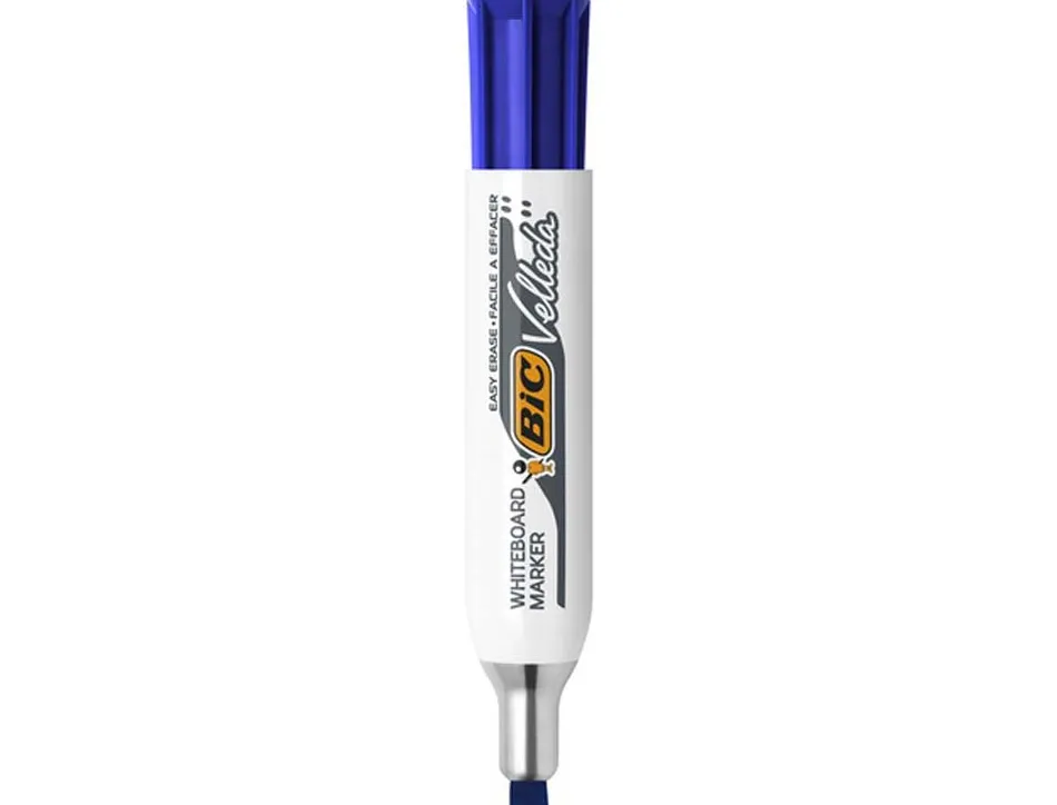 Marqueur bic velleda 1781 effaçable pointe biseautée 2mm écriture 3/5mm encre cétone corps métal capuchon ventilé bleu