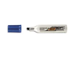 Marqueur bic velleda 1781 effaçable pointe biseautée 2mm écriture 3/5mm encre cétone corps métal capuchon ventilé bleu