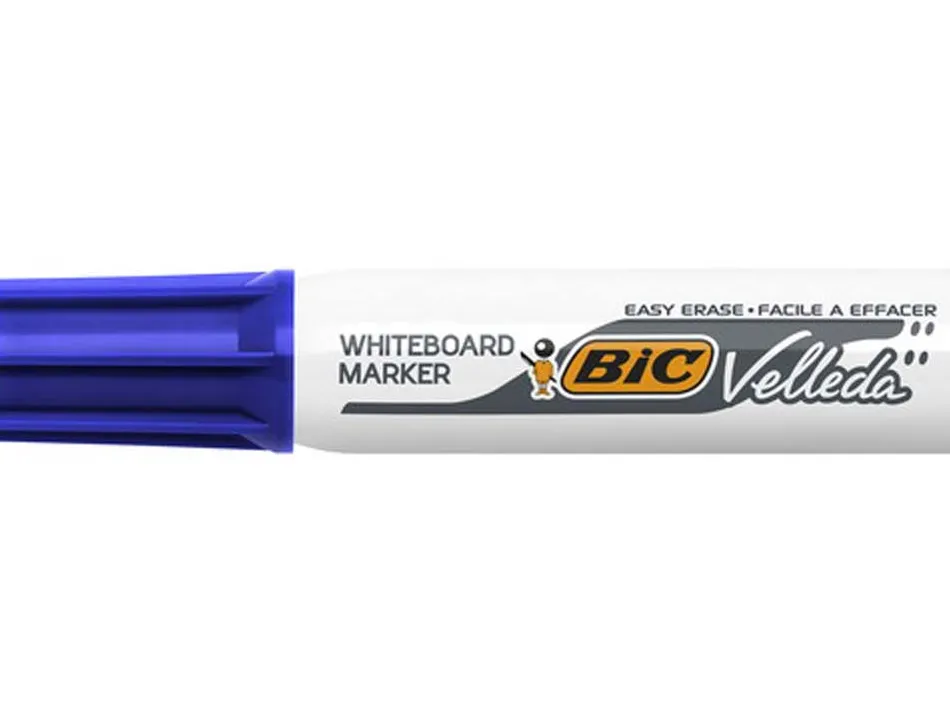 Marqueur bic velleda 1781 effaçable pointe biseautée 2mm écriture 3/5mm encre cétone corps métal capuchon ventilé bleu