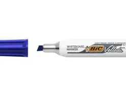 Marqueur bic velleda 1781 effaçable pointe biseautée 2mm écriture 3/5mm encre cétone corps métal capuchon ventilé bleu