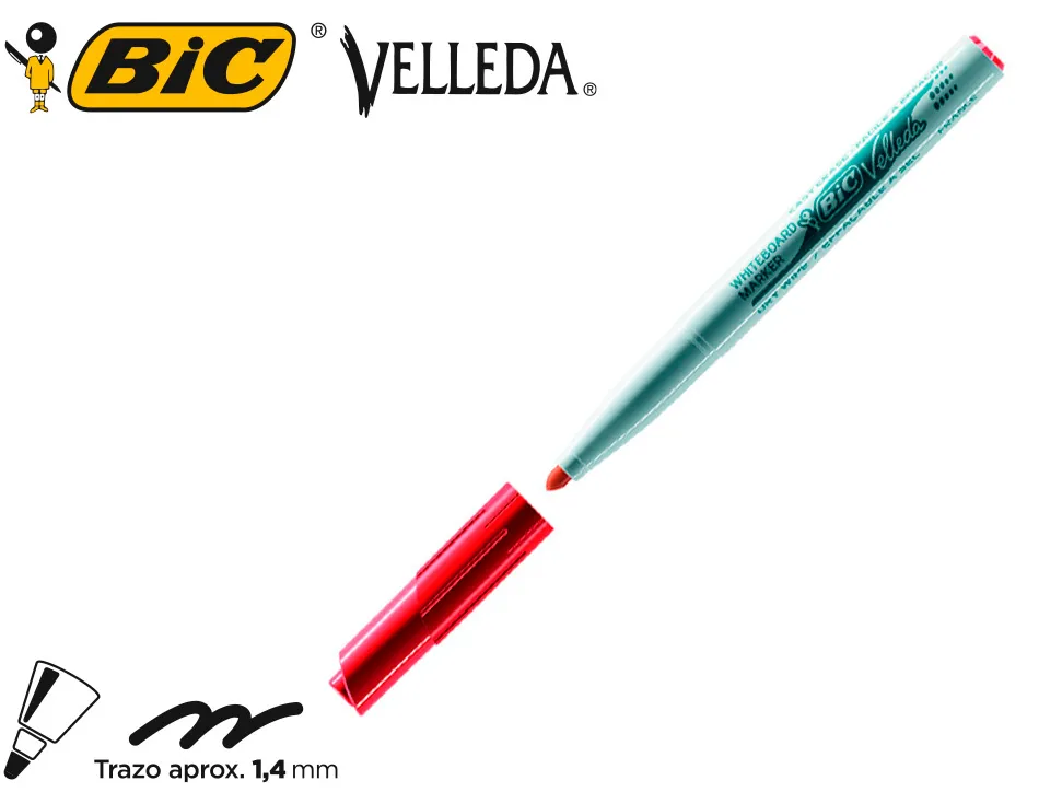 Marqueur bic velleda 1741 effaçable pointe ogive tracé 2mm encre cétone format stylo grande longévité rouge