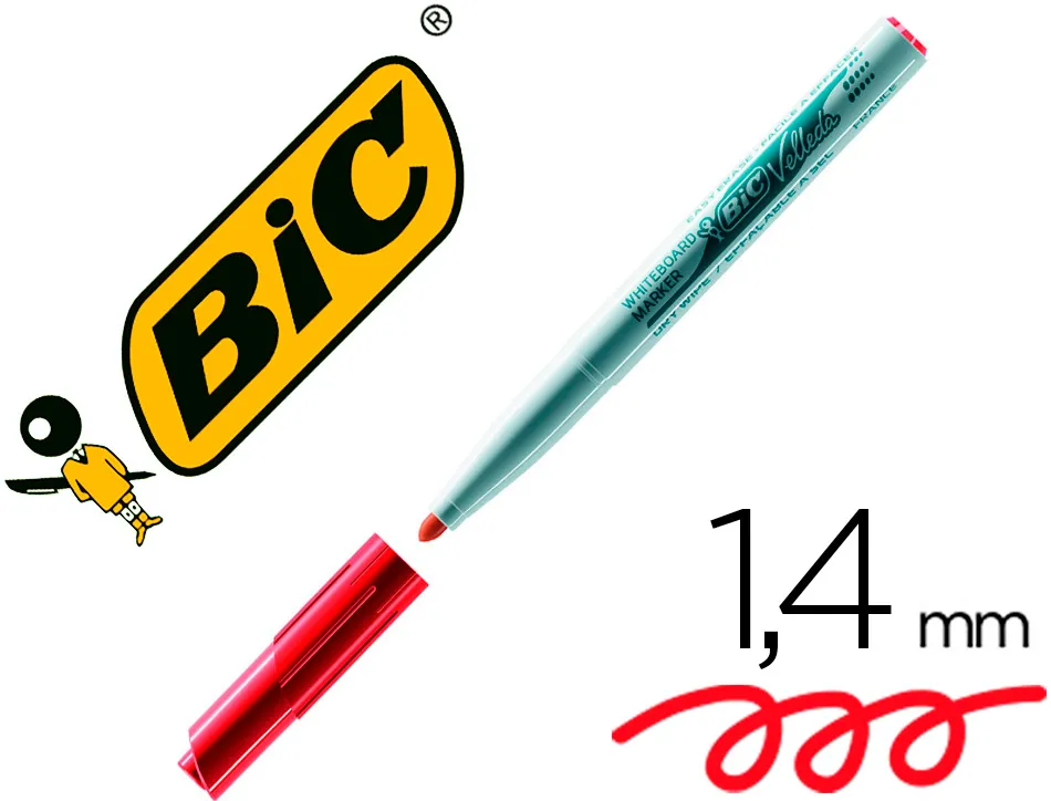 Marqueur bic velleda 1741 effaçable pointe ogive tracé 2mm encre cétone format stylo grande longévité rouge