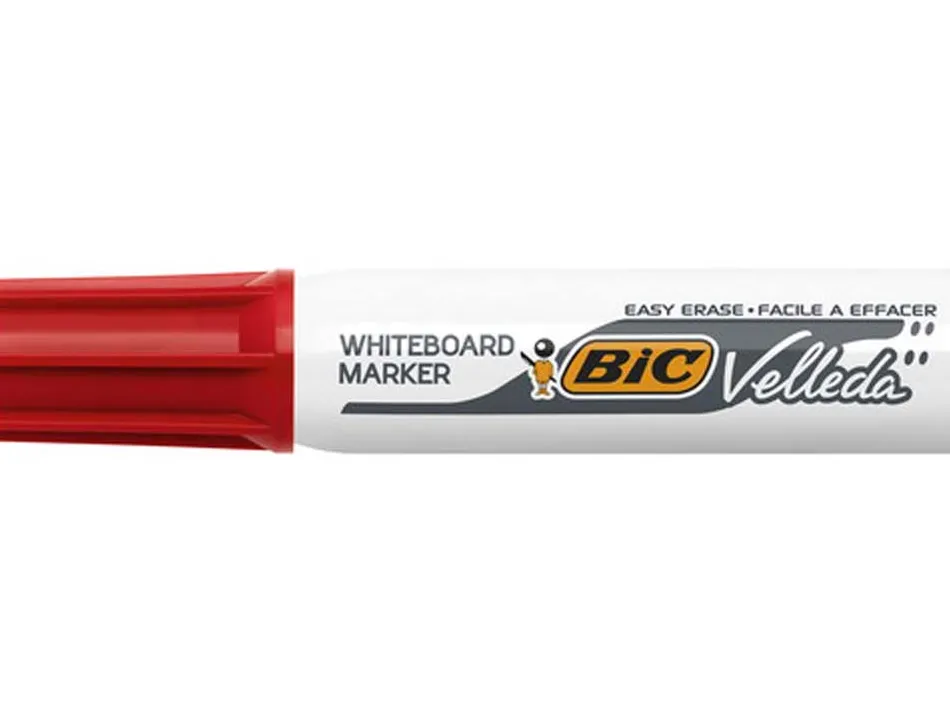 Marqueur bic velleda 1781 effaçable pointe biseautée 2mm écriture 3/5mm encre cétone corps métal capuchon ventilé rouge