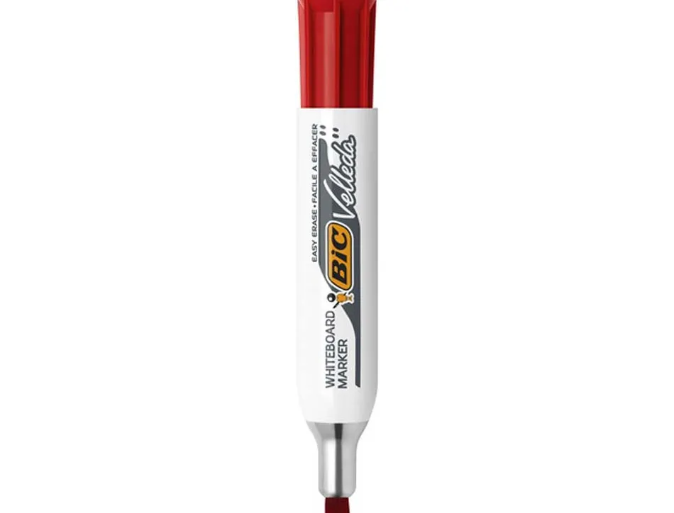 Marqueur bic velleda 1781 effaçable pointe biseautée 2mm écriture 3/5mm encre cétone corps métal capuchon ventilé rouge