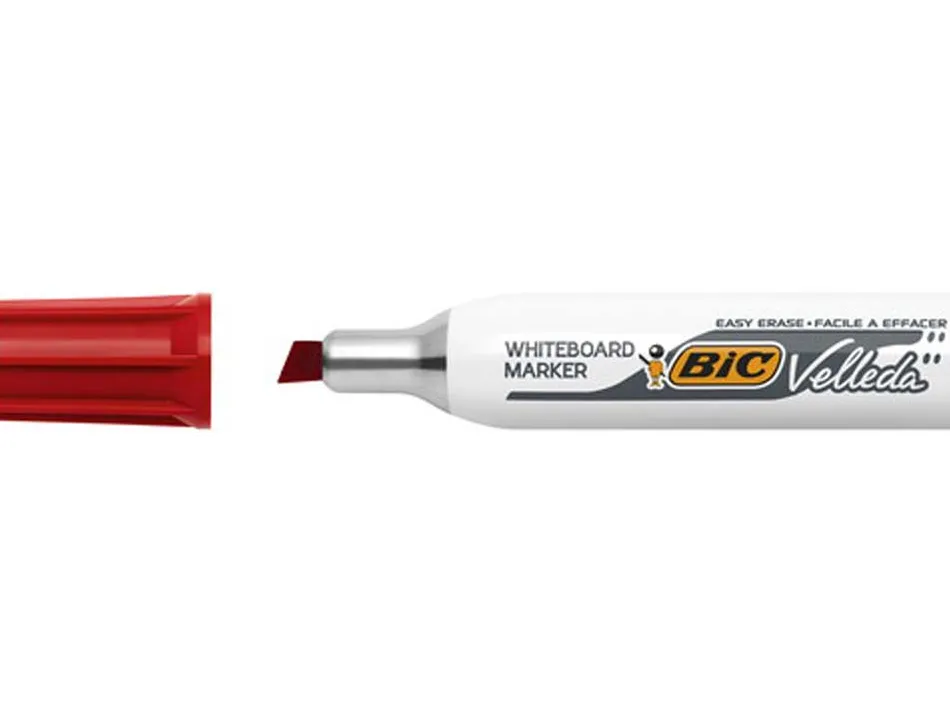 Marqueur bic velleda 1781 effaçable pointe biseautée 2mm écriture 3/5mm encre cétone corps métal capuchon ventilé rouge