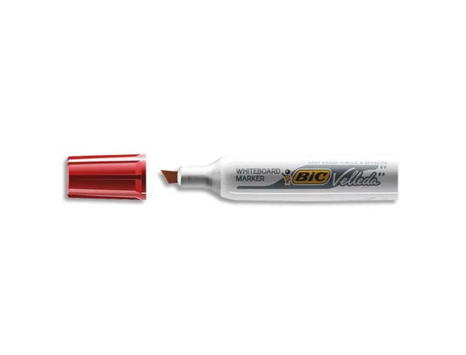 Marqueur bic velleda 1781 effaçable pointe biseautée 2mm écriture 3/5mm encre cétone corps métal capuchon ventilé rouge