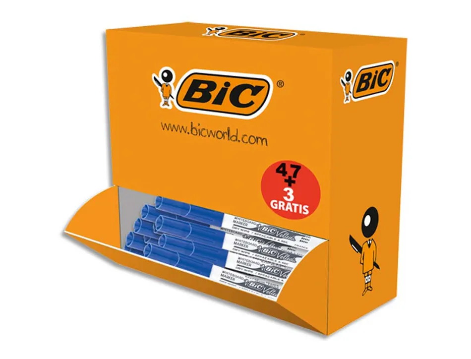 Marqueur bic velleda 1741 effaçable pointe ogive moyenne couleur bleu pack de 47 + 3 offerts