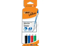Marqueur bic velleda 1721 effaçable pointe ogive 1mm encre alcool sans odeur corps plastique pochette 4 unités