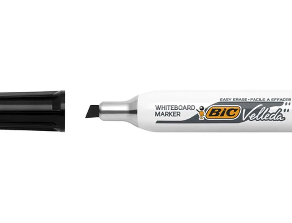Marqueur bic velleda 1781 effaçable pointe biseautée 2mm écriture 3/5mm encre cétone corps métal capuchon ventilé noir