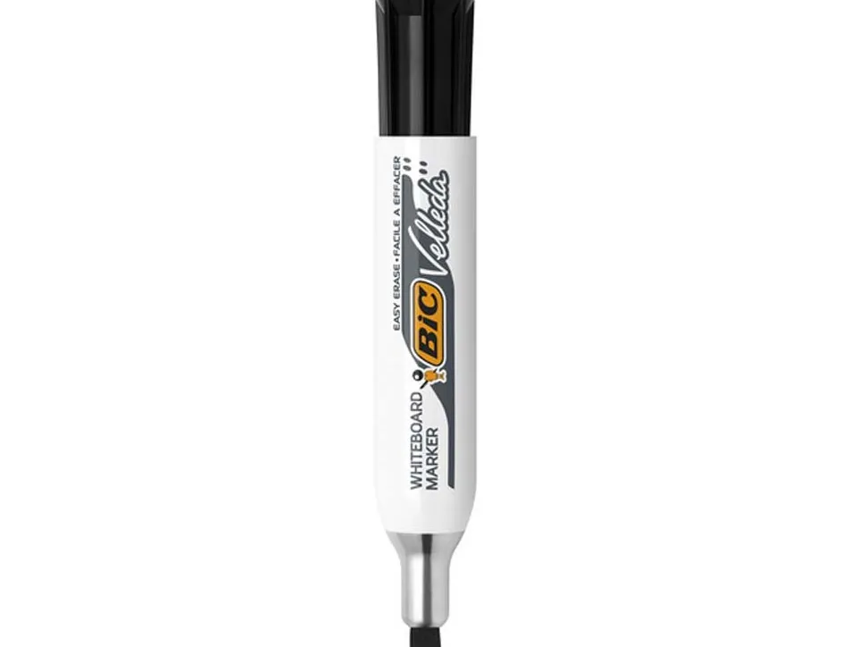 Marqueur bic velleda 1781 effaçable pointe biseautée 2mm écriture 3/5mm encre cétone corps métal capuchon ventilé noir