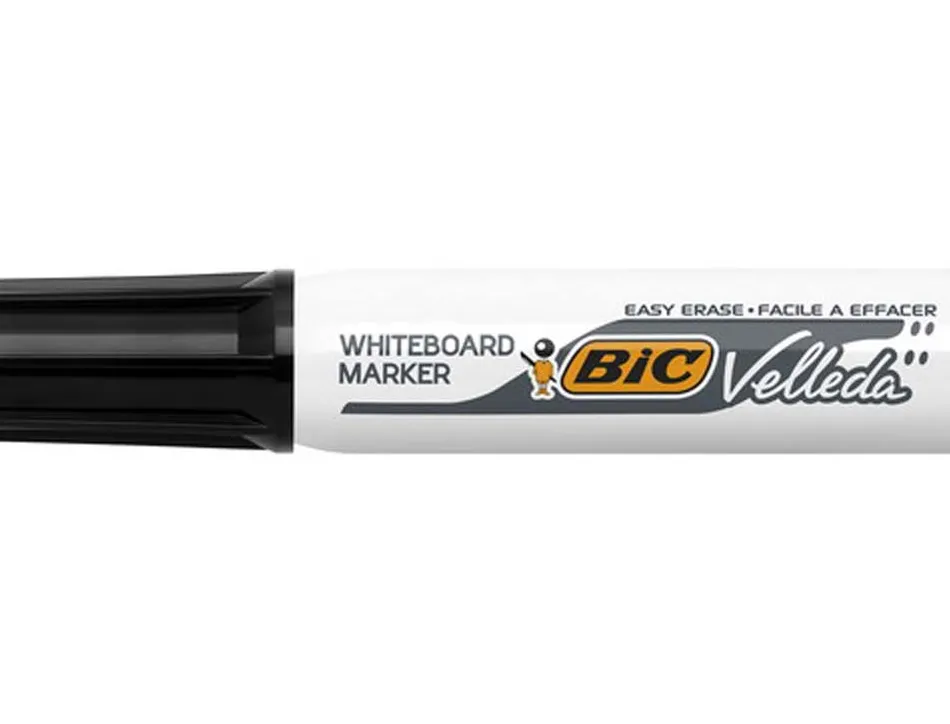 Marqueur bic velleda 1781 effaçable pointe biseautée 2mm écriture 3/5mm encre cétone corps métal capuchon ventilé noir