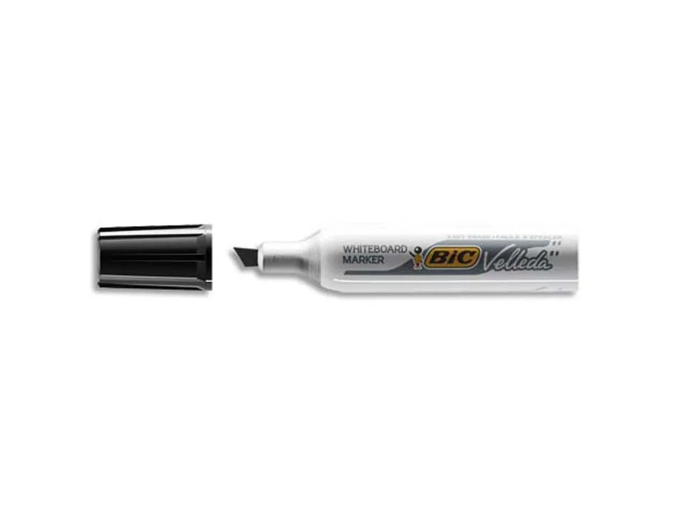 Marqueur bic velleda 1781 effaçable pointe biseautée 2mm écriture 3/5mm encre cétone corps métal capuchon ventilé noir