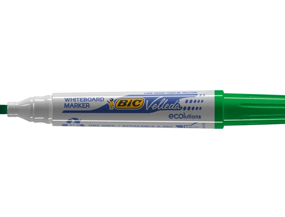 Marqueur bic velleda 1751 effaçable pointe biseautée tracé 2/5mm encre base alcool inodore corps plastique vert