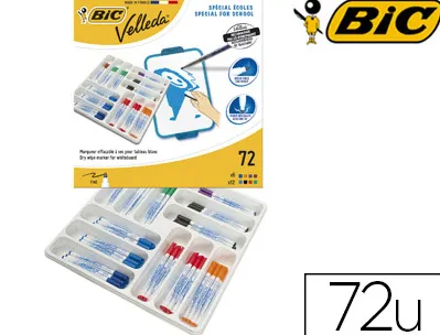Marqueur bic velleda 1721 effaçable pointe ogive 1mm encre alcool sans odeur corps plastique coffret scolaire 72 feutres