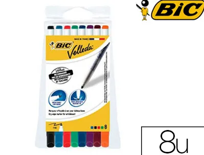 Marqueur bic velleda 1721 effaçable pointe ogive 1mm encre alcool sans odeur corps plastique pochette 8 unités