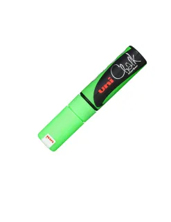 Marqueur craie uniball chalk pointe biseautee large 8mm ideale ardoise vitrine resiste pluie coloris vert fluo