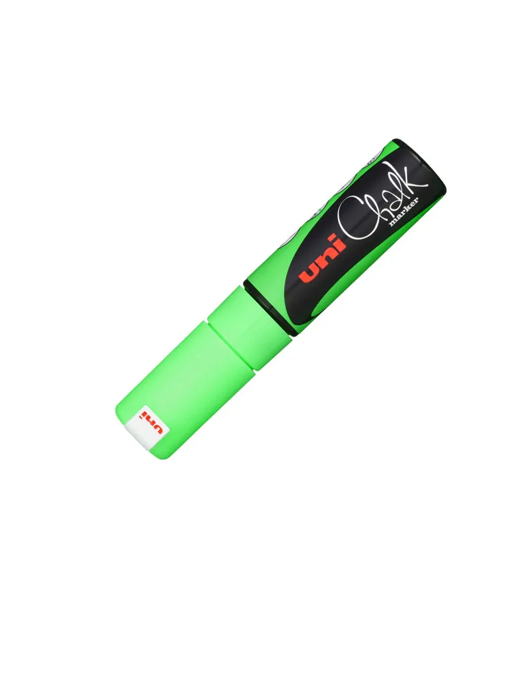 Marqueur craie uniball chalk pointe biseautee large 8mm ideale ardoise vitrine resiste pluie coloris vert fluo