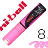 Marqueur craie uniball chalk pointe biseautee large 8mm ideale ardoise vitrine resiste pluie coloris rose fluo