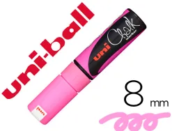 Marqueur craie uniball chalk pointe biseautee large 8mm ideale ardoise vitrine resiste pluie coloris rose fluo
