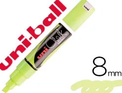 Marqueur craie uniball chalk pointe large biseautée tracé 8mm effaçable avec un chiffon humide coloris jaune fluo