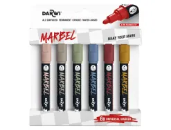 Marqueur darwi marbel universel pointe ronde medium 4mm coloris assortis nature set 6 unites