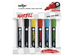 Marqueur darwi marbel universel pointe ronde medium 4mm coloris assortis primaire set 6 unites